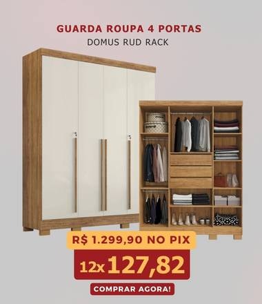  Guarda Roupa Domus 4P Rud Rack Cedro/Areia