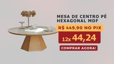 Mesa De Centro Pe Hexagonal 90Cm Mdf Off White Freijó