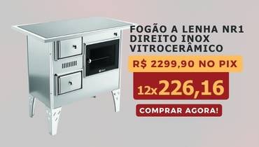  Fogão A Lenha Nr 1 Direito Vitrocerâmico Inox Inox