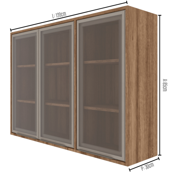 Aéreo 120Cm 3Pts Com Vidro Lavinia Amêndoa Niágara Aéreo 120Cm 3Pts Com Vidro Lavinia Amêndoa Niágara