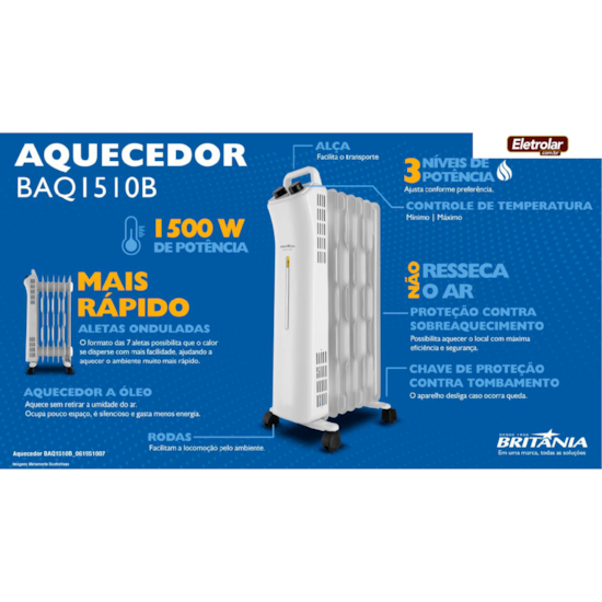 Aquecedor A Óleo Britânia Baq1510b 220V Branco Aquecedor A Óleo Britânia Baq1510b 220V Branco