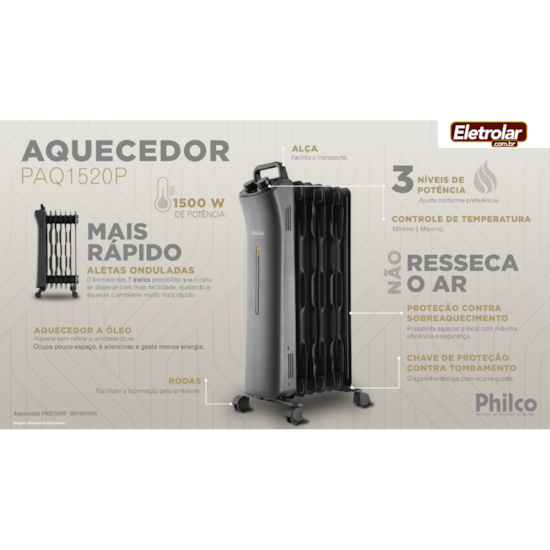 Aquecedor A Óleo Paq1520 Philco 220V Preto Aquecedor A Óleo Paq1520 Philco 220V Preto
