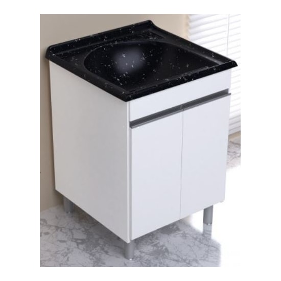 Armário Kit Com Tanque Amélia  61,5X61cm Rorato Branco/Pedra Escura