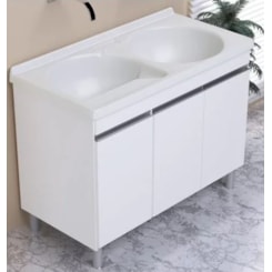 Armário Kit Tanque Amélia Duplo 110X55cm Branco/Pedra Gelo Armário Kit Tanque Amélia Duplo 110X55cm Branco/Pedra Gelo