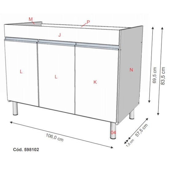 Armário Kit Tanque Amélia Duplo 110X55cm Rorato Branco/Pedra Gelo