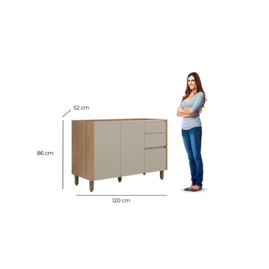 Balcão 120Cm Allure Linea Brasil Jequitiba/Gris Fosco