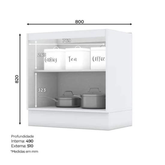 Balcão 2 Portas 0,80 Cm Americana Henn Branco