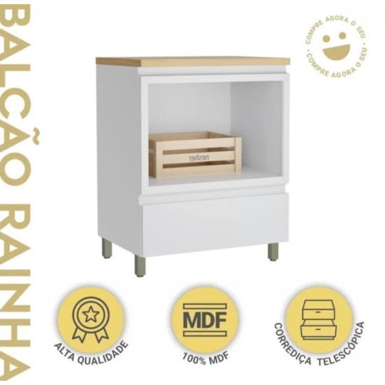 Balcão 70Cm Forno Rainha Nesher Branco Nature