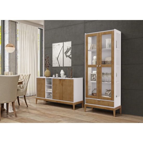 Balcão Buffet Milão 3P 100% Mdf Finestra Off White Freijó Balcão Buffet Milão 3P 100% Mdf Finestra Off White Freijó