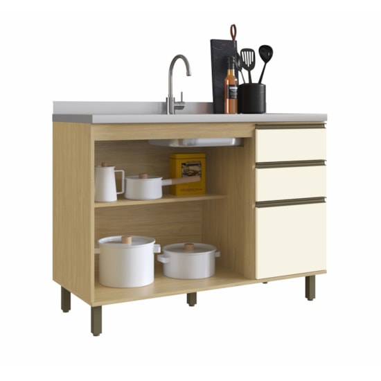 Balcão De Pia 120Cm Nova Dubai Louro Freijo Champan Balcão De Pia 120Cm Nova Dubai Louro Freijo Champan