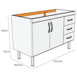 Balcão De Pia Tóquio 116,2 Cm Madeira Rorato Branco