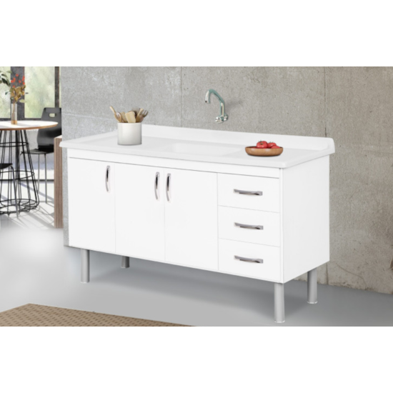 Balcao De Pia Tóquio 144,2 Cm Madeira Rorato Branco