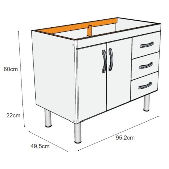 Balcão De Pia Tóquio 95,2 Cm Madeira Rorato Branco
