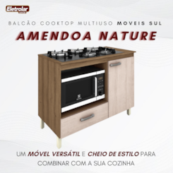 Balcão Multiuso Cooktop Roma Moveis Sul Amendoa Nature