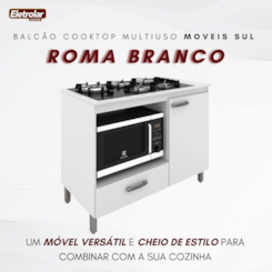 Balcão Multiuso Cooktop Roma Moveis Sul Branco