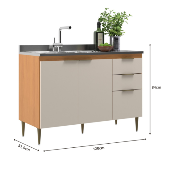 Balcão Para Pia 1,20 Metros Brisa Móveis Angelin Off White