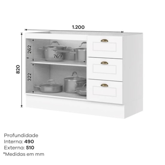 Balcão Pia 120 Americana Henn Branco Balcão Pia 120 Americana Henn Branco