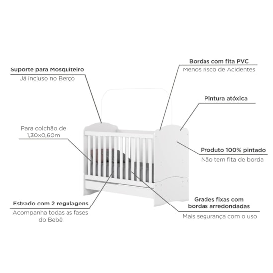 Berço Mini Cama Bala De Menta Henn Branco