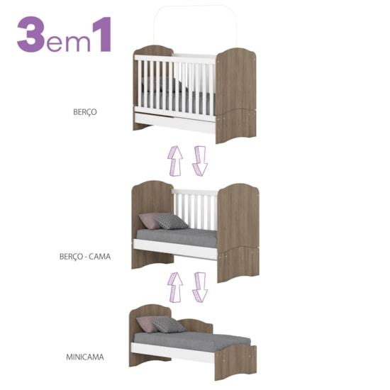 Berço Mini Cama Bala De Menta Henn Rustico/Branco Berço Mini Cama Bala De Menta Henn Rustico/Branco