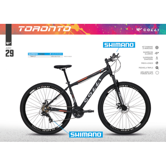 Bicicleta A29 21M Alum Q17 Toronto Colli Preto Eletrolar