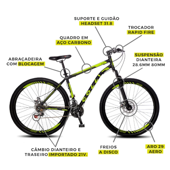 Bicicleta Colli A29 21M Aço F.D Athena Preto Laranja Bicicleta Colli A29 21M Aço F.D Athena Preto Laranja