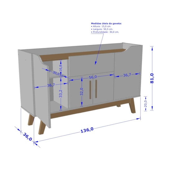 Buffet Aparador Future 1,36Mts Bechara Off White Cinamomo