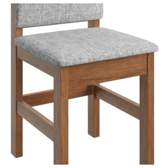 Cadeira De Madeira Encosto Estofado Até 120Kg Canela Linho Cinza 2