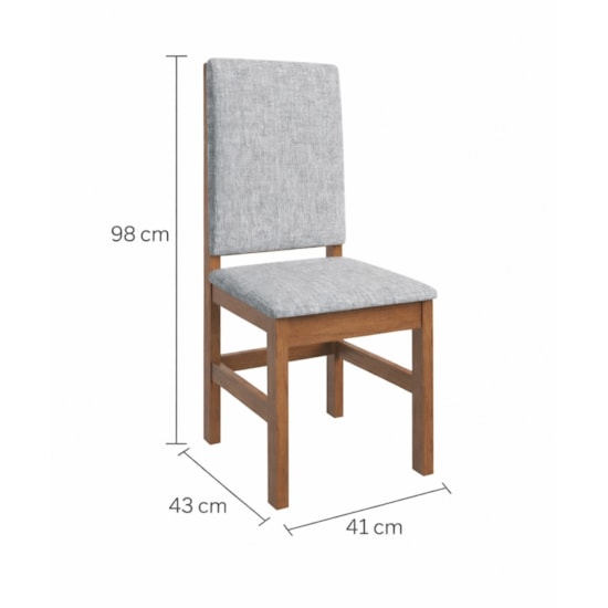 Cadeira De Madeira Encosto Estofado Até 120Kg Canela Linho Cinza 2