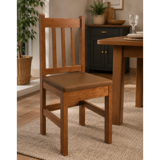 Cadeira Estofada Mesa De Jantar Corino Canela/Corino Marrom