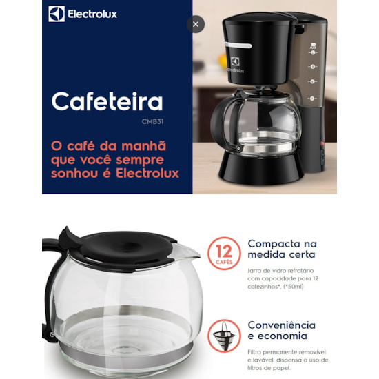 Cafeteira Easyline Cmb31 12Cafés Electro Preto Cafeteira Easyline Cmb31 12Cafés Electro Preto