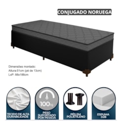 Cama Box Conjugado Solteiro Noruega Preto Cama Box Conjugado Solteiro Noruega Preto