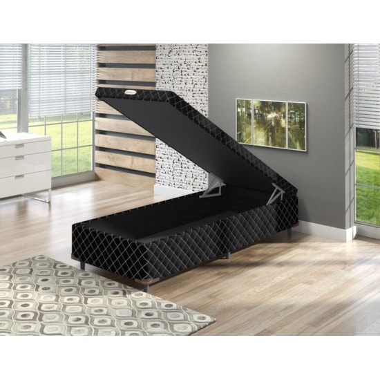 Cama Box Solteir 88X188x38 Baú Imperador Preto