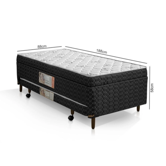 Cama Box Solteiro Com Auxiliar E Baú Elite Teen Preto