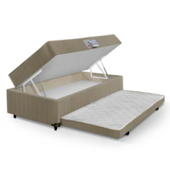 Cama Box Solteiro Com Auxiliar E Baú Mag Bege Cama Box Solteiro Com Auxiliar E Baú Mag Bege