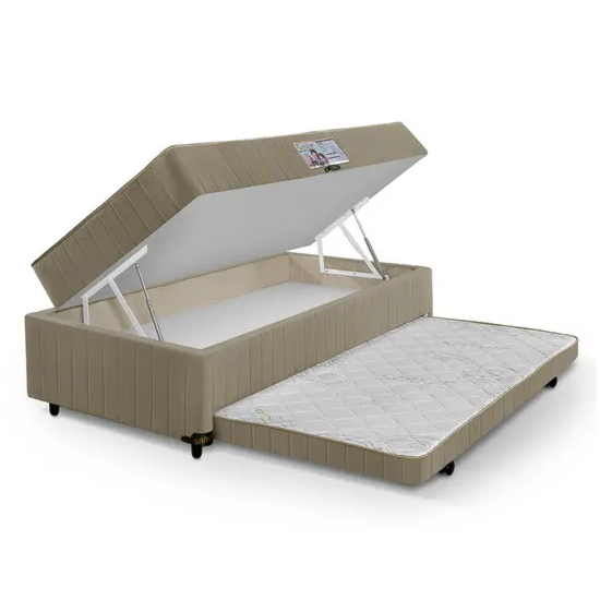 Cama Box Solteiro Com Auxiliar E Baú Magnifico Teen 3 Em 1 Bege