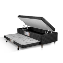 Cama Box Solteiro Com Auxiliar E Baú Preto Cama Box Solteiro Com Auxiliar E Baú Preto