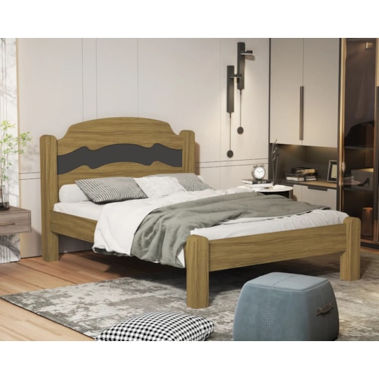 Cama Casal Mdf E Madeira Maciça Iris Freijo Grafite Freij