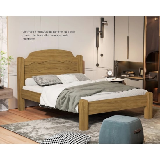 Cama Casal Mdf E Madeira Maciça Iris Freijo Grafite Freij
