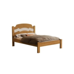 Cama Casal Mdf E Madeira Maciça Iris Nature Off White