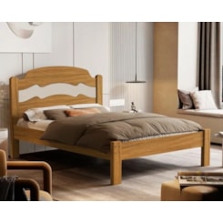 Cama Casal Mdf E Madeira Maciça Iris Nature Off White