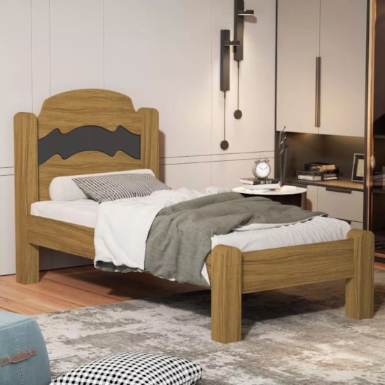 Cama Soltei Mdf E Madeira Maciça Iris Freijo Grafite Freij