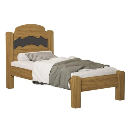 Cama Solteiro Mdf E Madeira Maciça Iris Freijo Grafite Freij