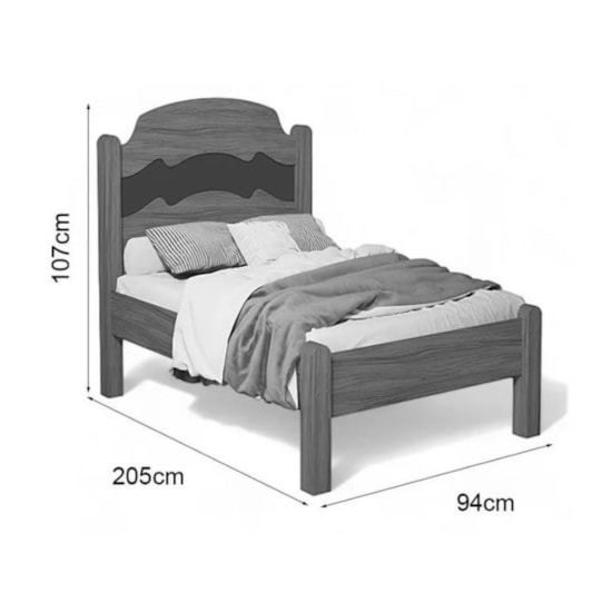 Cama Solteiro Mdf E Madeira Maciça Iris Freijo Grafite Freij
