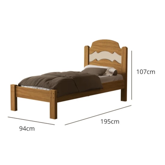 Cama Solteiro Mdf E Madeira Maciça Iris Nature Off White