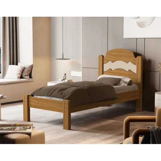 Cama Solteiro Mdf E Madeira Maciça Iris Nature Off White