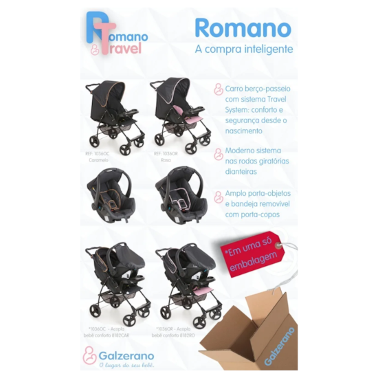 Carrinho Galzerano Romano + Bebê Confort Preto Cobre Carrinho Galzerano Romano + Bebê Confort Preto Cobre