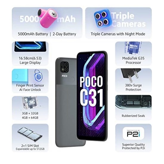 Celular Xiaomi Poco C31 64Gb Cinza