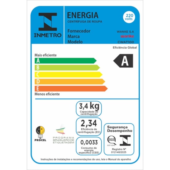 Centrifuga De Roupas 10Kg Confort Wanke 220V Branco