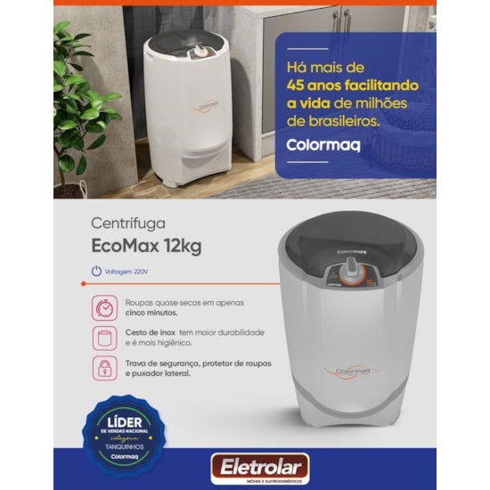 Centrifuga De Roupas 12Kg Colormaq 220V Prata Centrifuga De Roupas 12Kg Colormaq 220V Prata