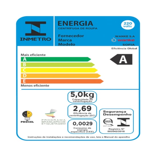 Centrifuga De Roupas 15Kg Premium Wanke 220V Preto